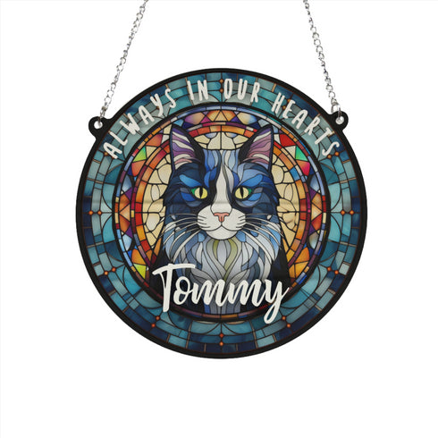 Cat Black & White Memorial Stained Glass Effect Suncatcher